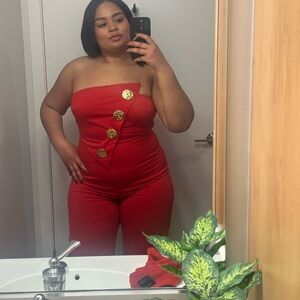 Elegant Red Strapless Jumpsuit